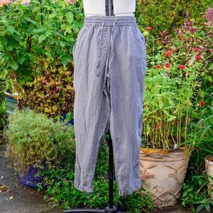 Wrap London Sage Linen Pants elastic Waist drawstring straight leg
